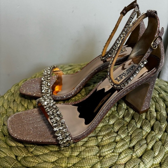 Badgley Mischka Harriet Open Square Toe Rhinestone Rose Gold Block Heel NWOB - Picture 5 of 12